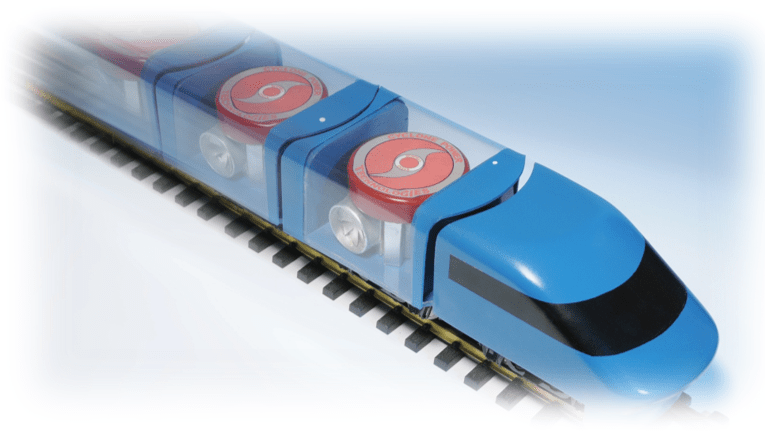 Transparent diagram of a cyclone engine inside a train